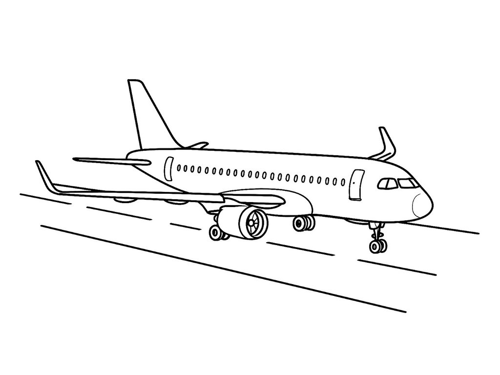 Ausmalbild Flugzeug auf der Landebahn (realistisch)