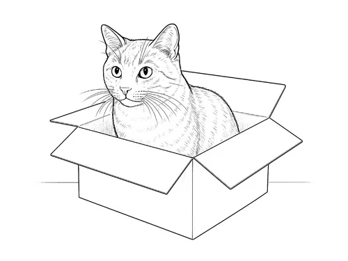 Thumbnail Ausmalbild realistische Katze im Karton