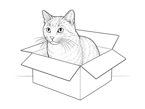 Thumbnail Ausmalbild realistische Katze im Karton