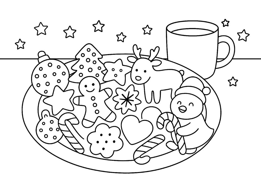 Ausmalbild Weihnachtsplätzchen auf einem Teller