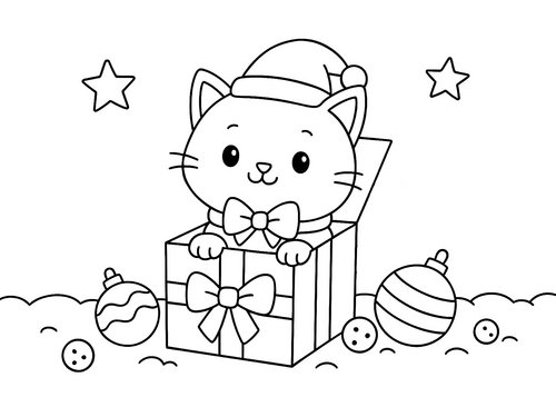 Thumbnail Ausmalbild Katze im Geschenkarton