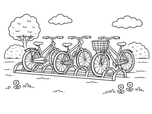 Thumbnail Ausmalbild Fahrrad in Fahrradständer