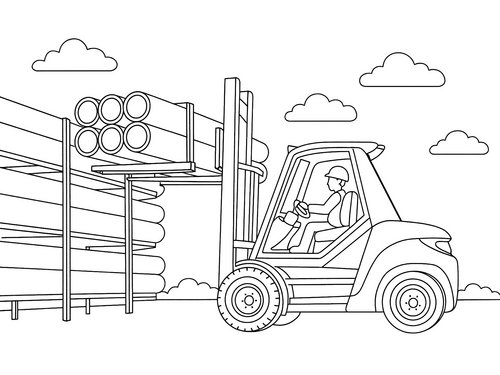 Thumbnail Ausmalbild Gabelstapler hebt Rohre