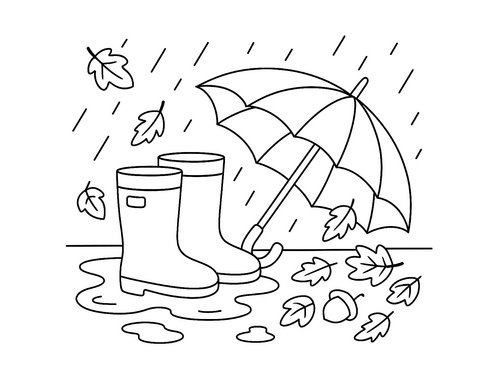 Thumbnail Ausmalbild Herbst Gummistiefel Regenschirm