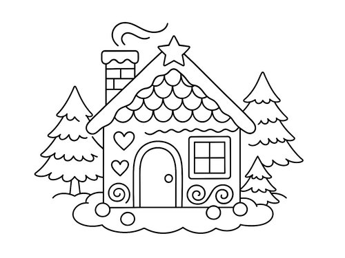Thumbnail Ausmalbild Weihnachten Lebkuchenhaus
