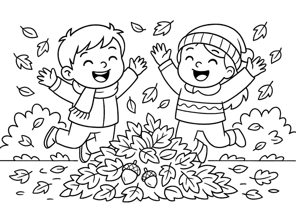 Ausmalbilder Herbst Kinder Laubhaufen