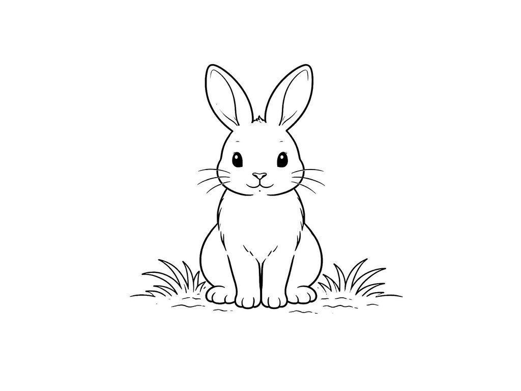 Ausmalbild Hase sitzend von vorne