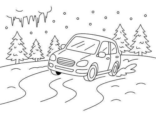 Thumbnail Ausmalbild Winter Auto schlingert