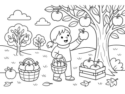 Thumbnail Ausmalbild Herbst Apfelernte