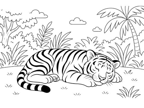 Thumbnail Ausmalbild schlafender Tiger