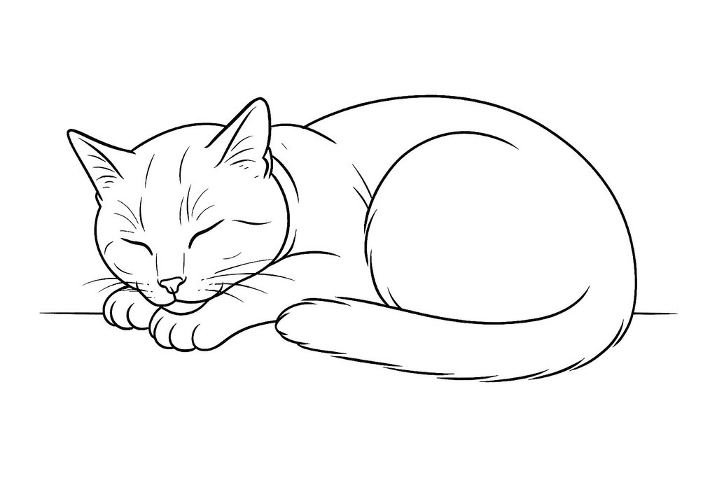 Ausmalbild realistische Katze beim Schlafen