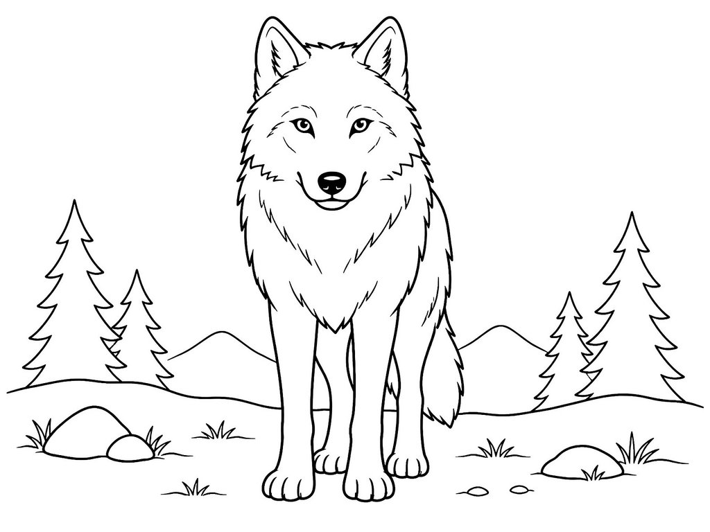Ausmalbild Wolf von Vorne