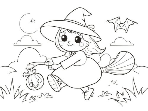 Thumbnail Ausmalbild für Kinder Hexe