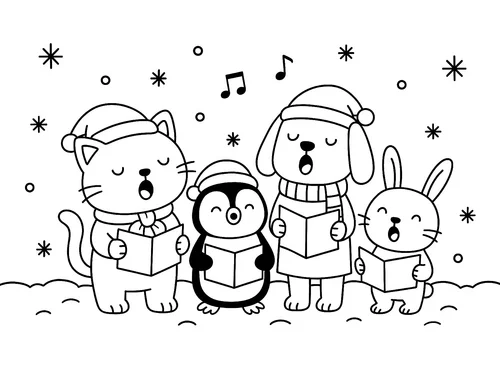 Thumbnail Ausmalbild Weihnachten: Tiere singen im Chor