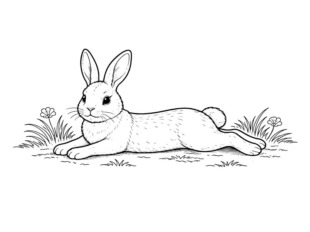 Ausmalbild Hase liegender Hase