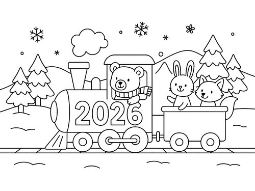 Thumbnail Ausmalbild 2026 Tiere im Zahlenzug