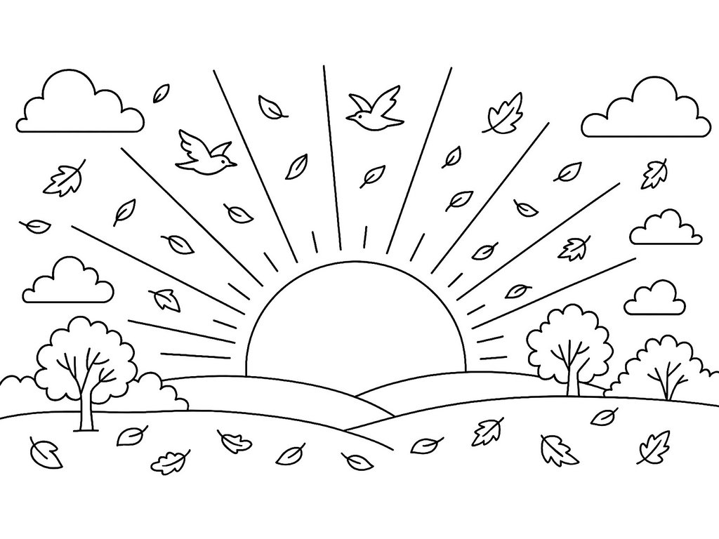 Ausmalbilder Herbst Sonnenuntergang