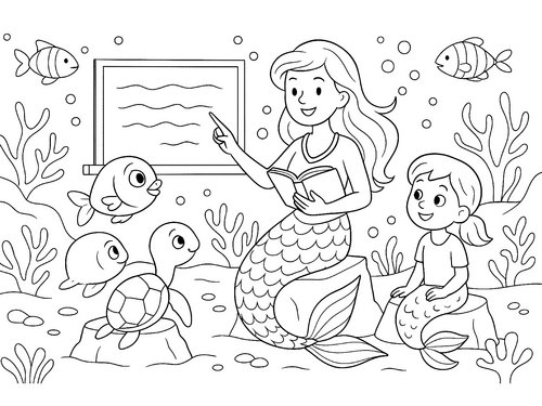 Thumbnail Ausmalbild Meerjungfrau Unterwasserschule
