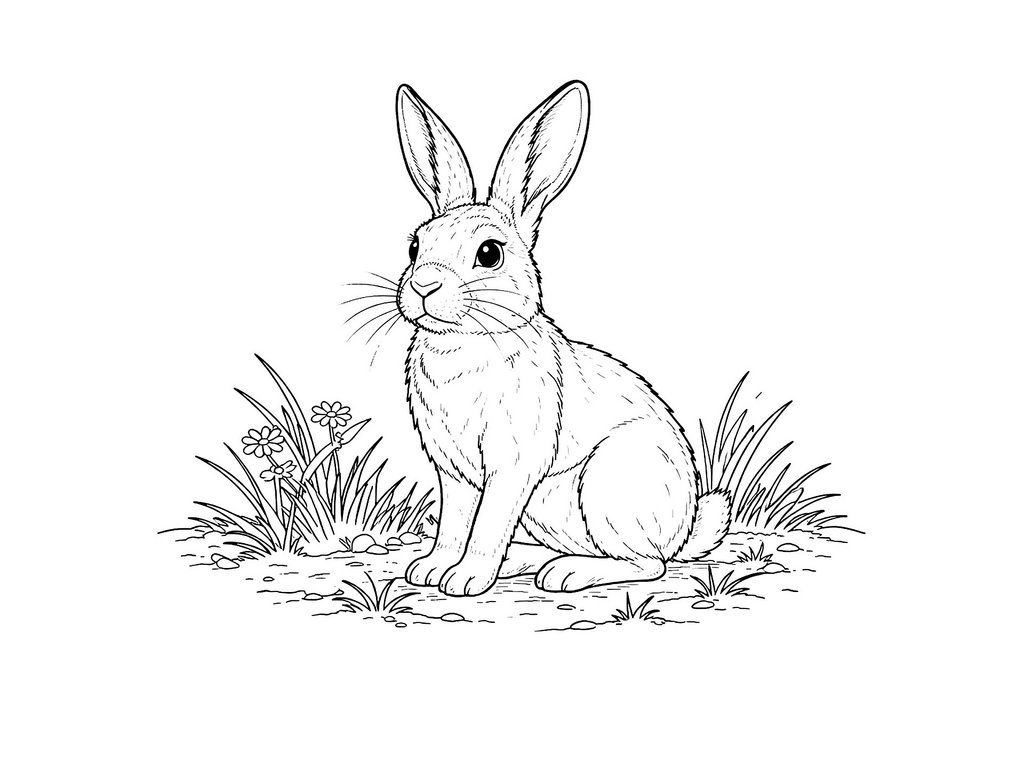 Ausmalbild Hase aufmerksamer Hase
