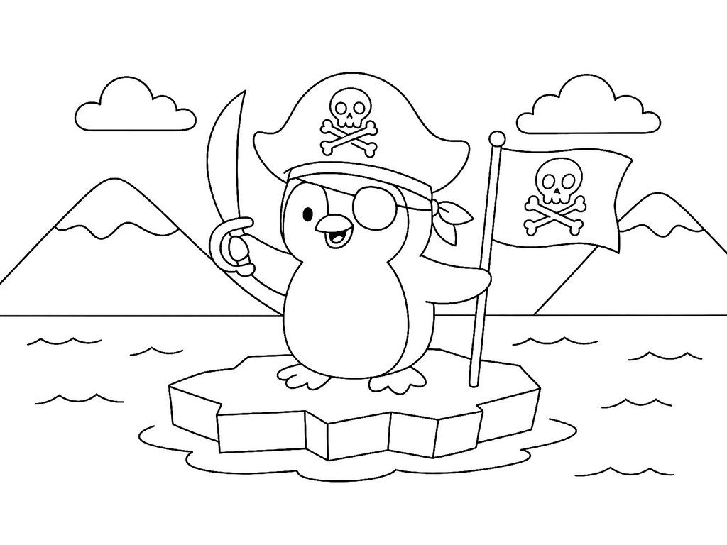 Ausmalbild Pinguin Piraten Piratenpinguin
