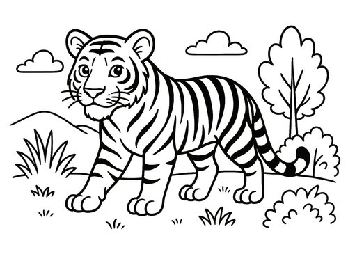 Thumbnail Ausmalbild Tiger im Wald