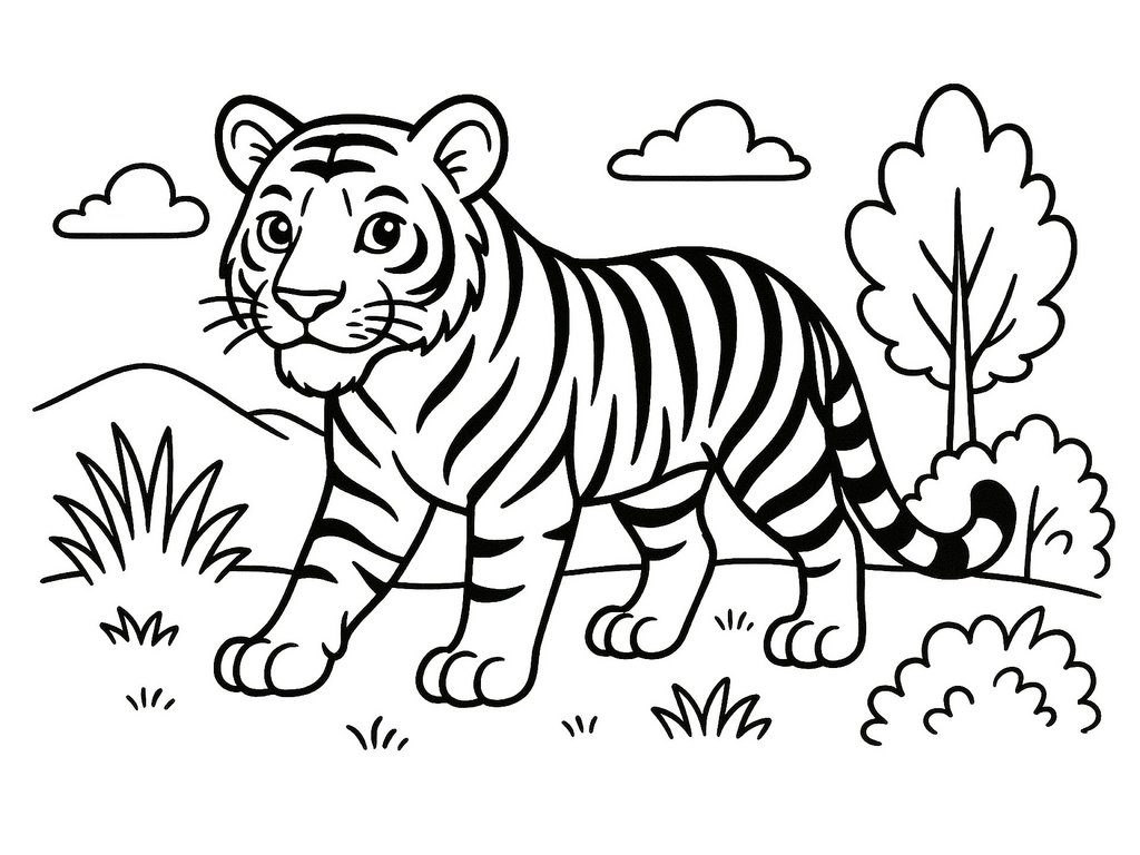 Ausmalbild Tiger im Wald