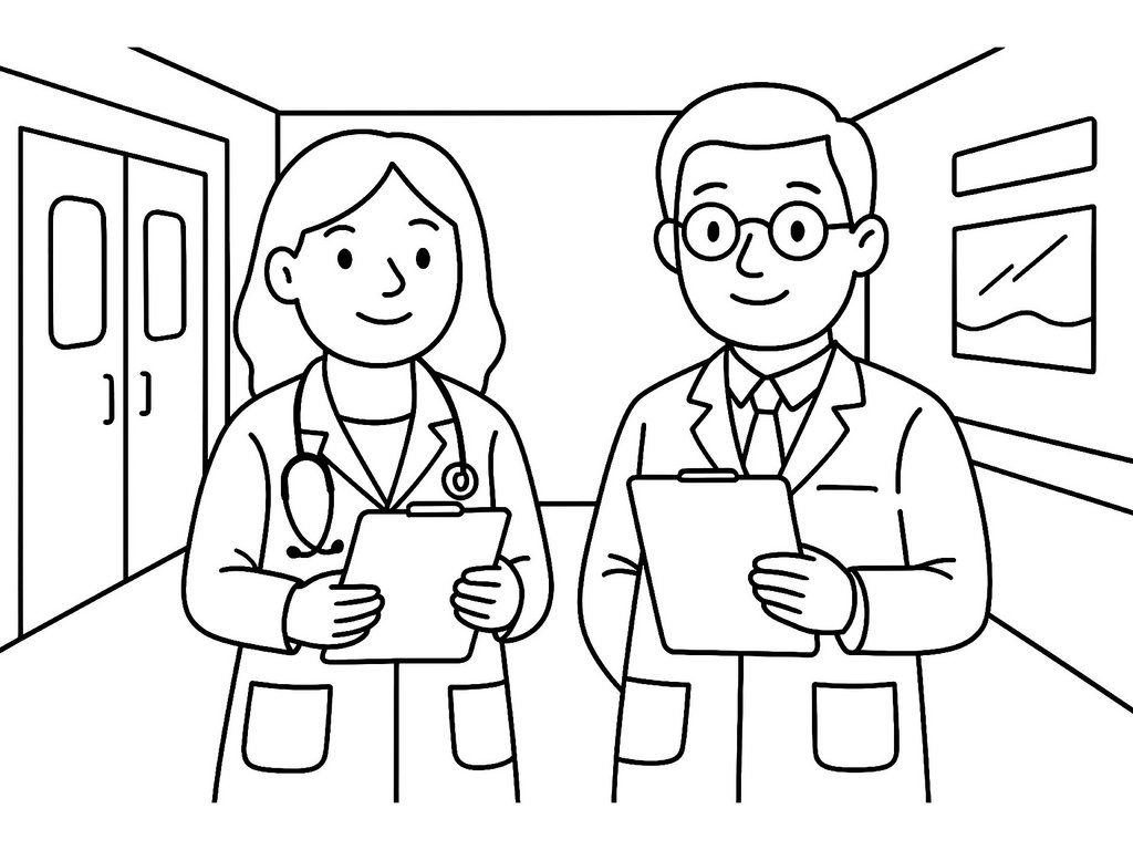 Ausmalbild Aerzte mit Clipboards