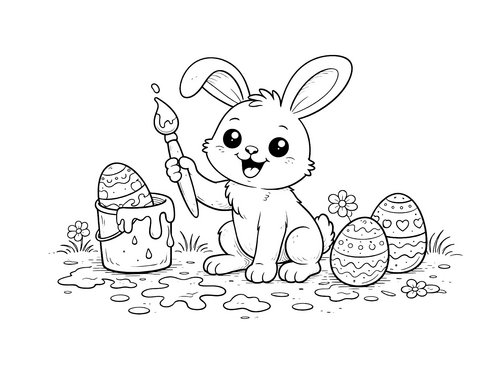 Thumbnail Ausmalbild Osterhase mit Pinsel