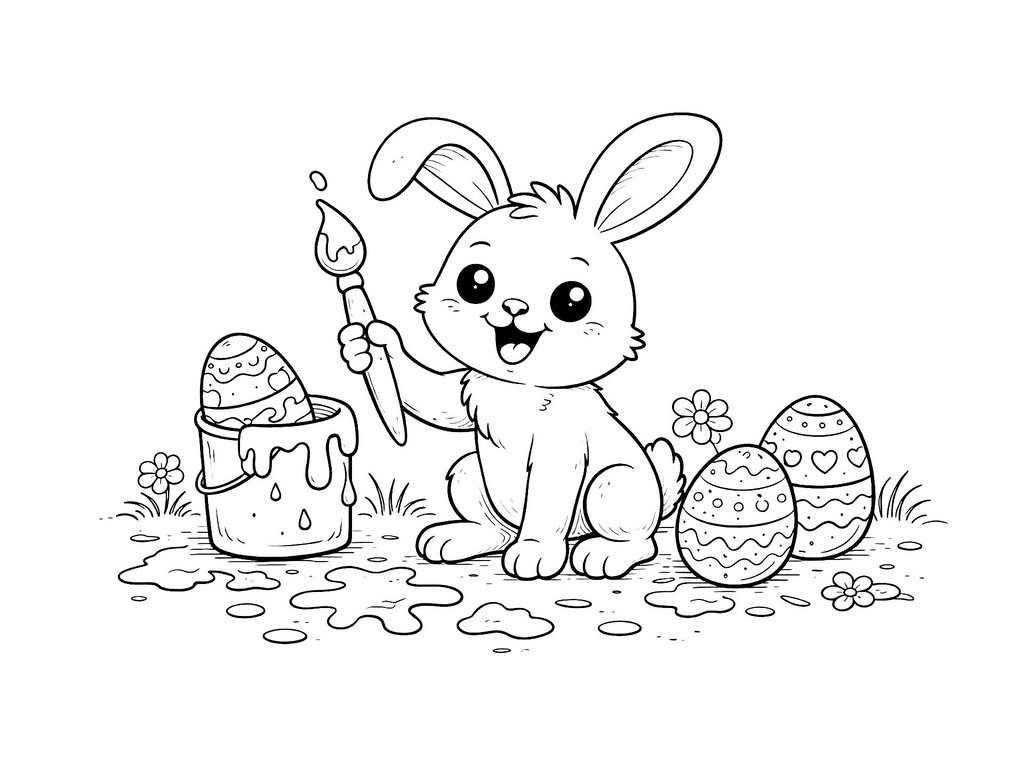 Ausmalbild Osterhase mit Pinsel
