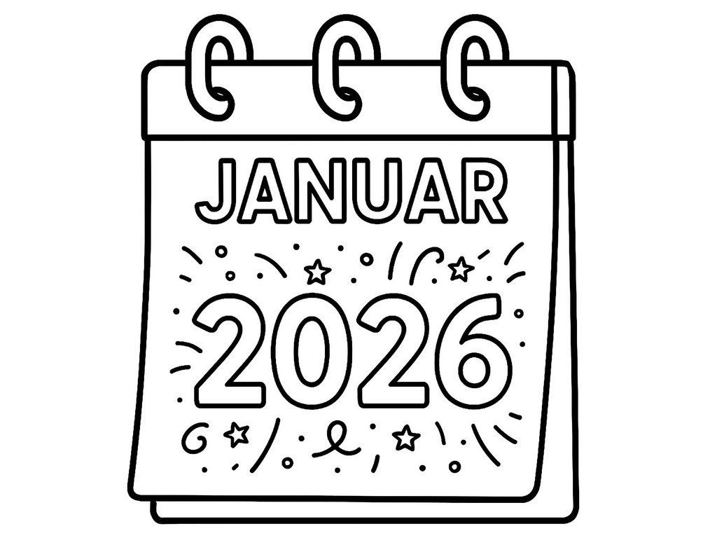 Ausmalbild 2026 Kalenderblatt