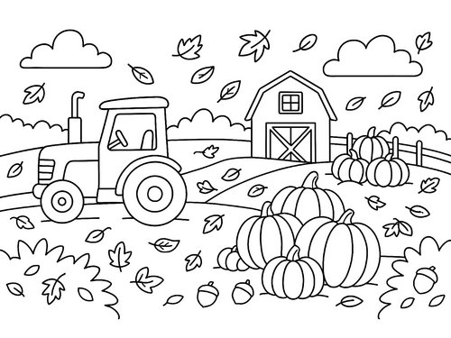 Thumbnail Ausmalbild Herbst Kürbisernte