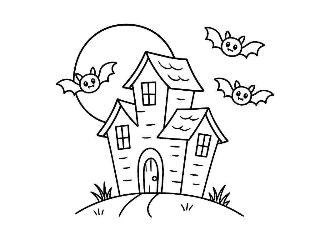 Ausmalbild Halloween Spukhaus