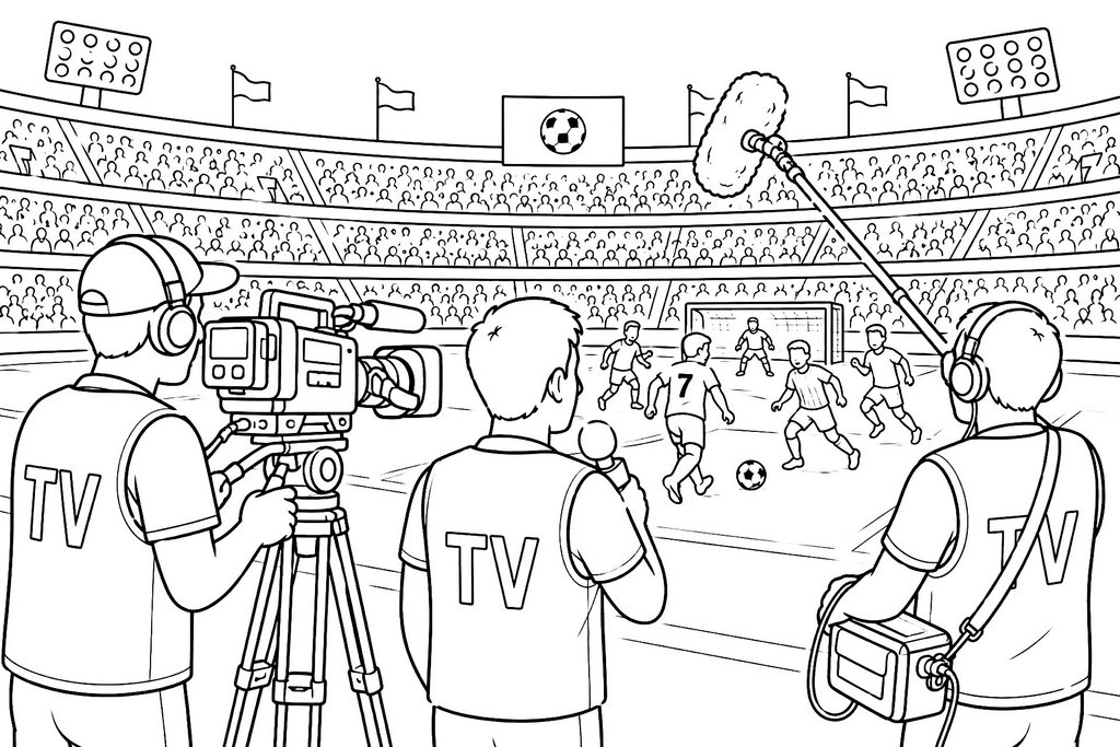 Ausmalbild Sport Fussball Fernsehteam