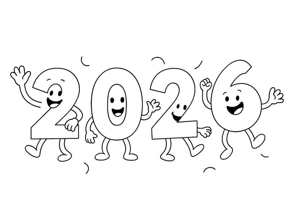Ausmalbild 2026 in Zahlenfiguren