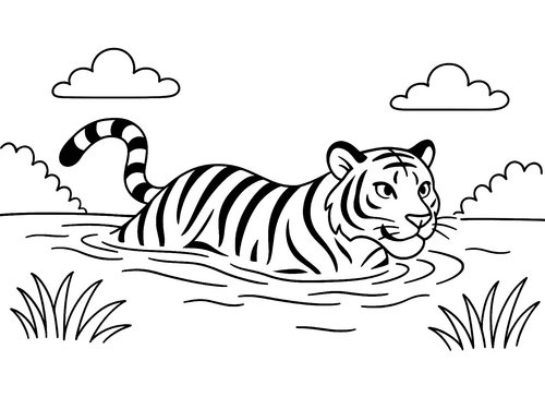 Thumbnail Ausmalbild Tiger im Wasser