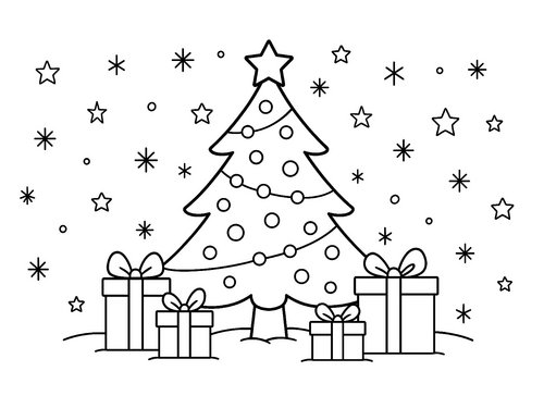 Thumbnail Ausmalbild Weihnachtsbaum mit Geschkenke