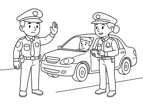 Thumbnail Ausmalbild Verkehrskontrolle
