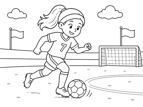 Thumbnail Ausmalbild Sport Fussball Fussballerin dribbelt