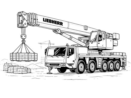 Thumbnail Ausmalbild Kran Liebherr Fahrzeugkran