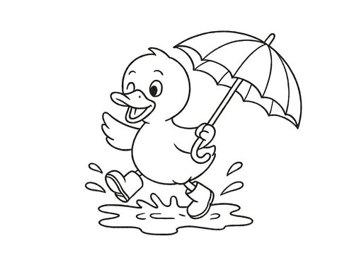 Thumbnail Ausmalbild Ente mit Regenschirm