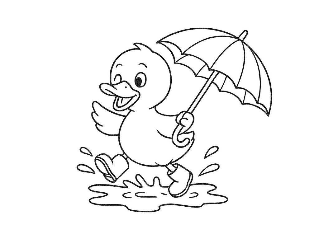 Ausmalbild Ente mit Regenschirm