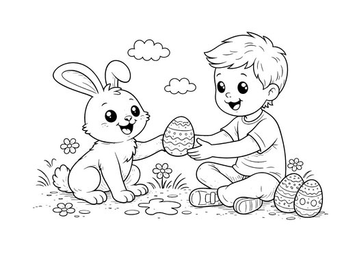 Thumbnail Ausmalbild Ostern Osterhase gibt Kind Osterei