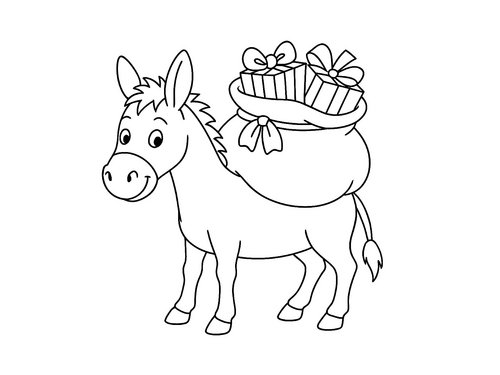 Thumbnail Ausmalbild Nikolaus Esel trägt Geschenke