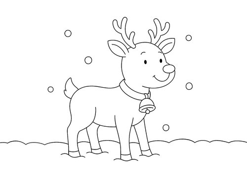 Thumbnail Ausmalbild Winter Rentier mit Glocke