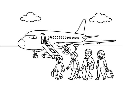 Thumbnail Ausmalbilde Passagiere verlassen Flugzeug