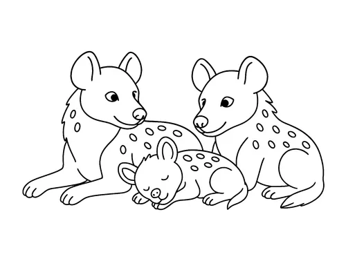 Thumbnail Ausmalbild Hyänen Familie schlafendes Baby