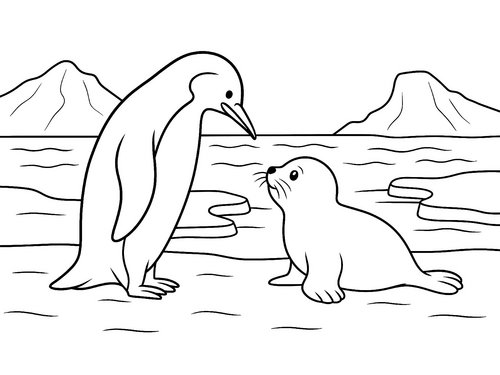 Thumbnail Ausmalbild Pinguin trifft Robbe