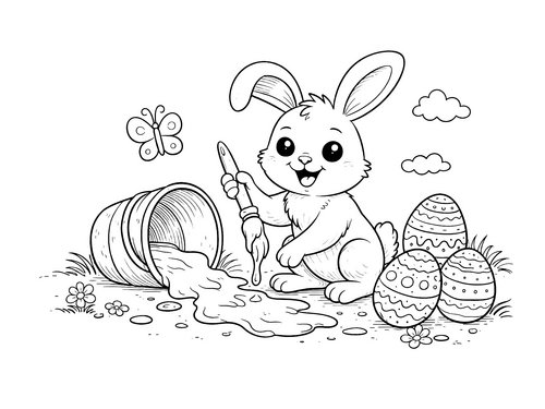 Thumbnail Ausmalbild Osterhase hat Farbe verschüttet
