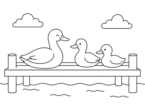 Thumbnail Ausmalbild Enten sitzen am Pier