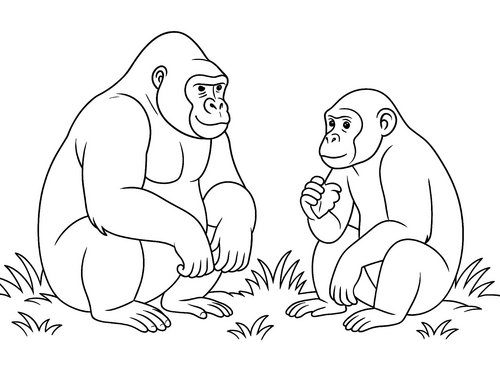 Thumbnail Ausmalbild Gorillas
